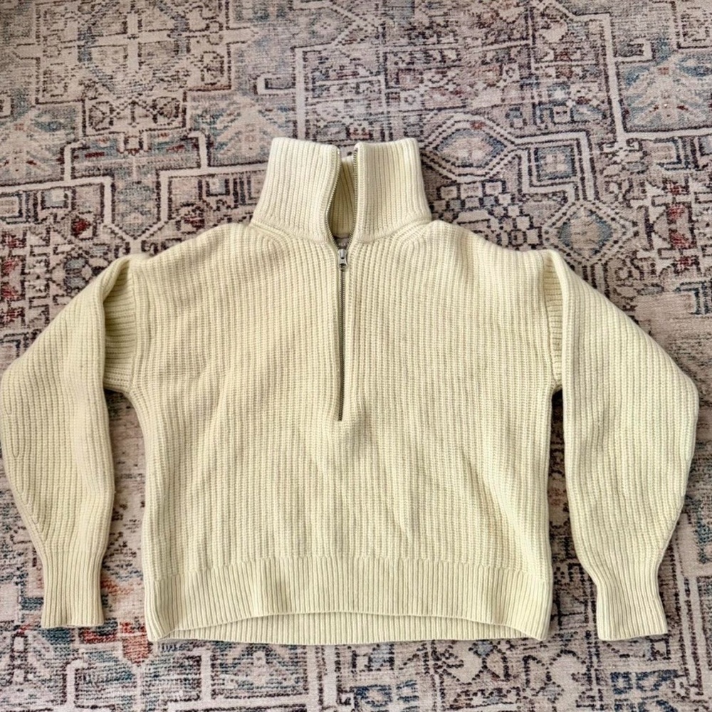 Everlane Wool Cream Half-Zip Turtleneck Sweater
